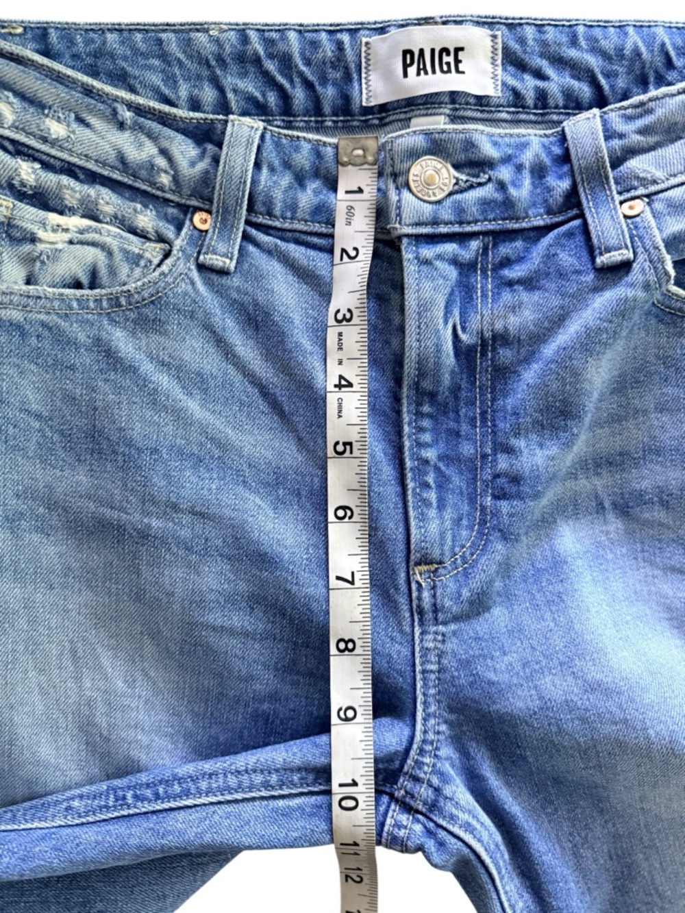PAIGE Cropped Wide Leg Jeans Raw Hem Distressed Medium Wash Size 26 - Picture 9 of 9